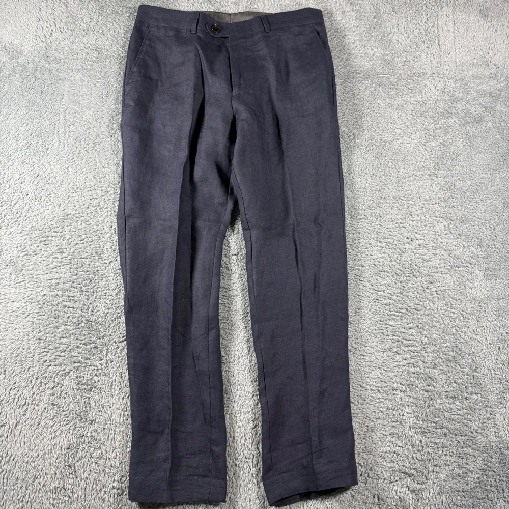 Todd Snyder Trousers Men 32x30 Navy Blue 100% Hemp Dress Pants Made in Portugal